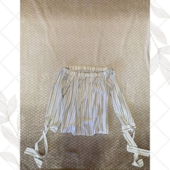 Forever 21 Blouse Womens Stripe Off Shoulder white - Picture 5 of 7